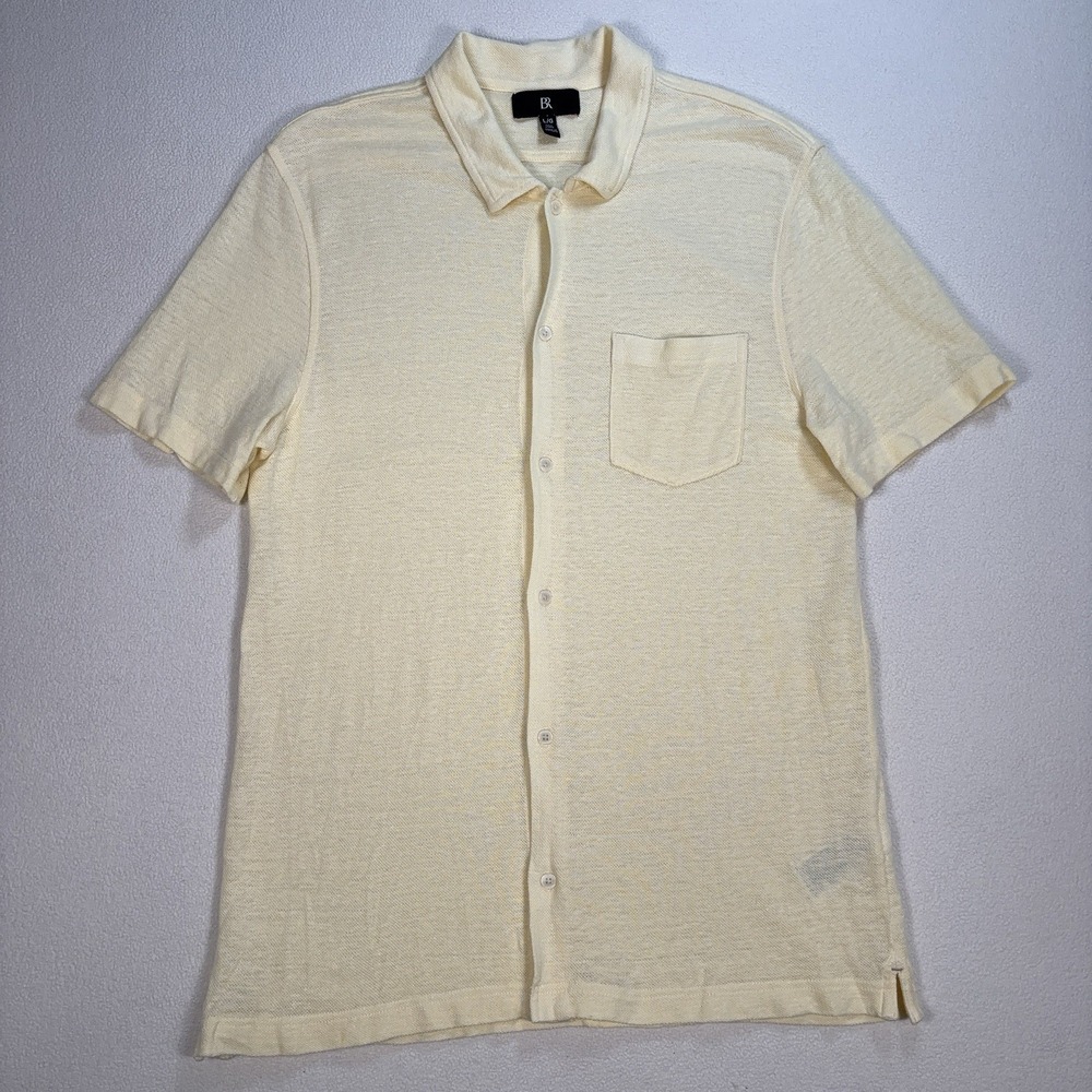 Banana Republic Linen Pique Resort‎ Shirt Men's L Tall Yellow Pocket Button Up